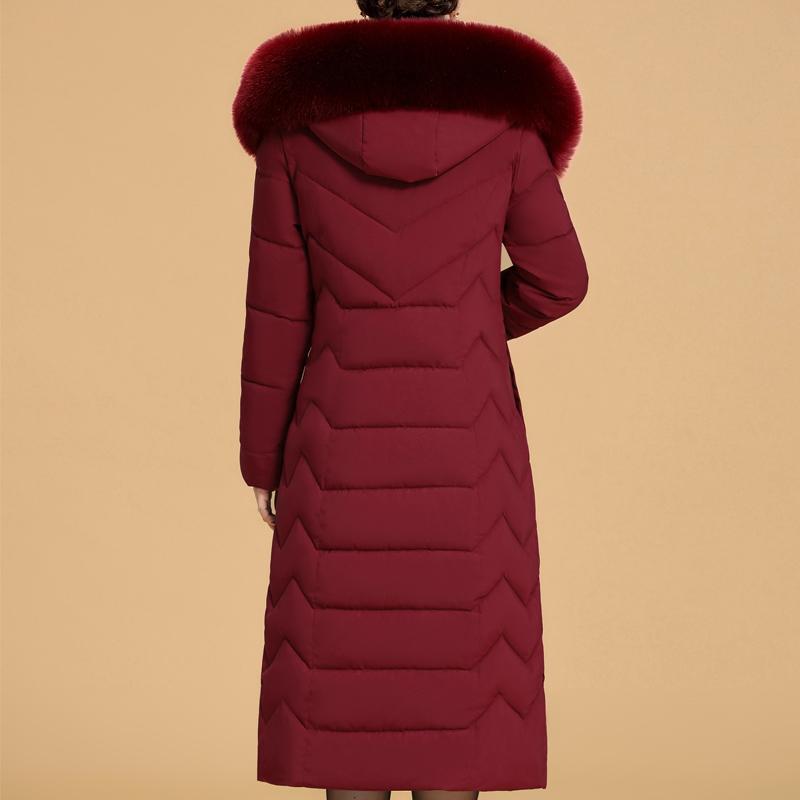 Plus Size XL-6XL Middle Age Woman Long Coat Winter Thick Warm Overcoats Hooded Elegant Faux Fur Collar Loose Lady Jackets