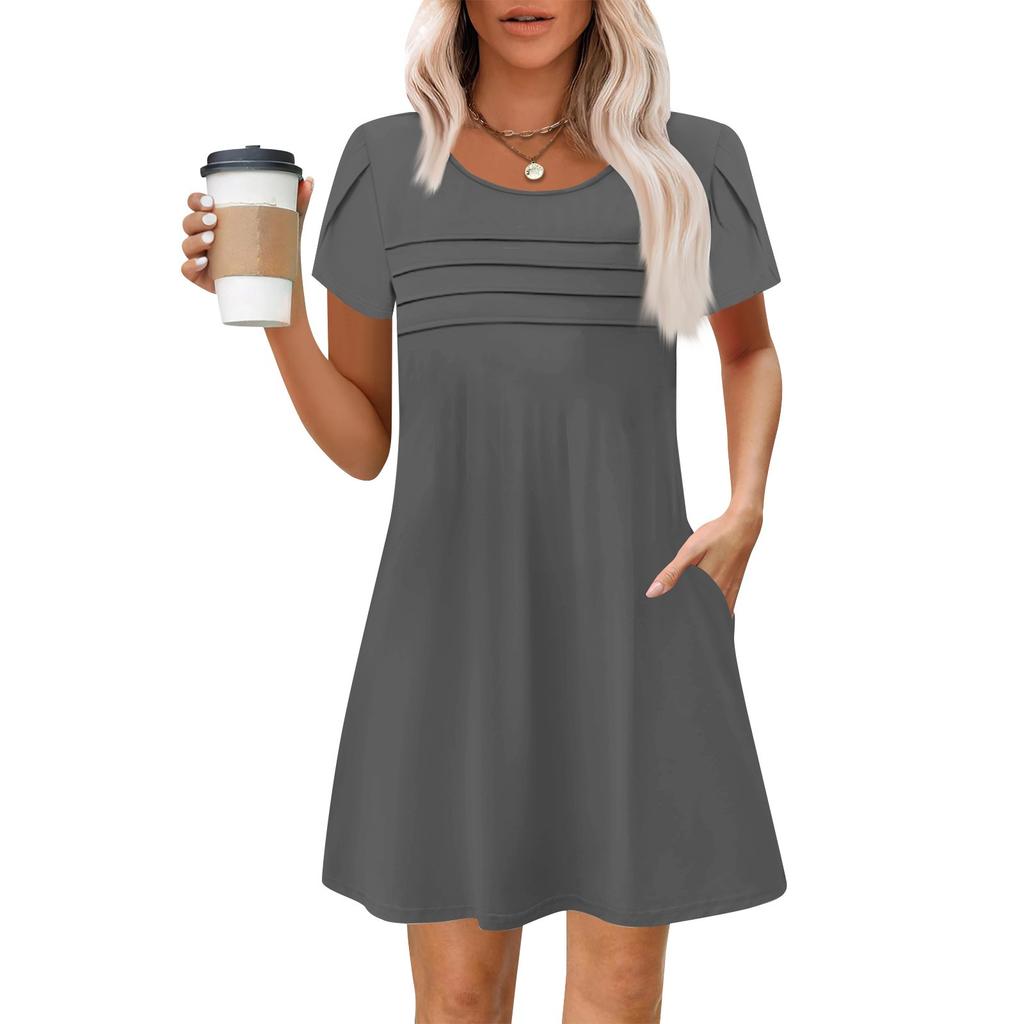 Женские летние повседневные лепестковые узкие полосатые плиссированные однотонные платья