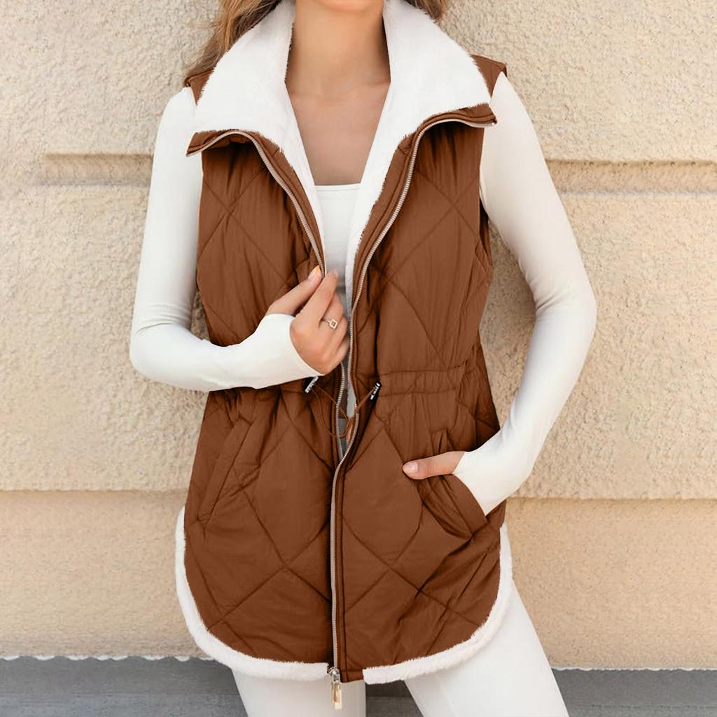 Women's Long Vest Plain Sleeveless Winter Vest Outwear Jacket Lightweight Warm Coat Outerwear