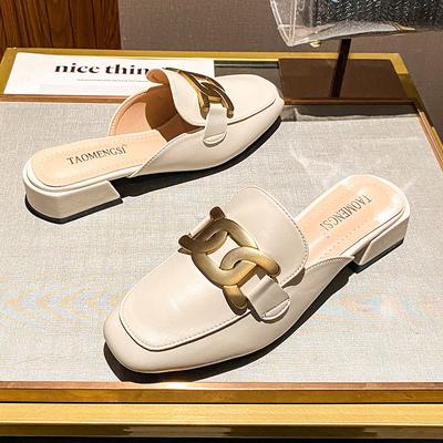 Женские сандалии-шлепанцы больших размеров 33-43, модные кожаные сандалии на среднем каблуке, летние шлепанцы, сандалии, уличная обувь для отдыха, женские слайды