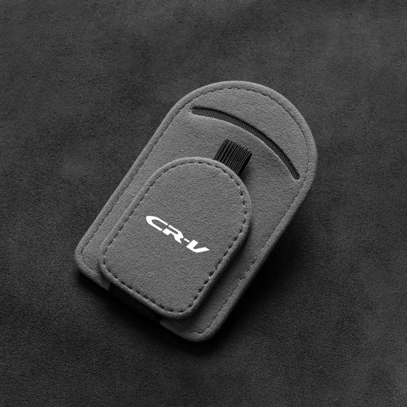Suede Car Logo Glasses Clip Sunglasses Card Storage Holder Accessories for Honda CRV Civic Accord Fit Jazz HRV Odyssey Jade City I3