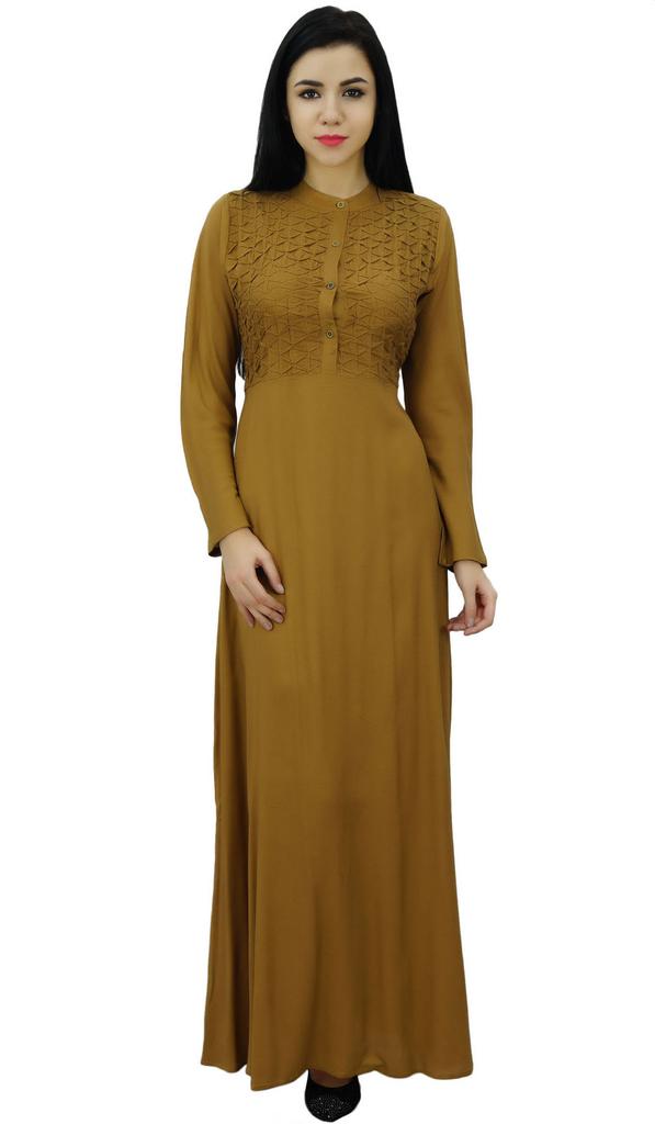 Bimba Женское черное платье-джильбаб с воротником-стойкой и карманами, длинный рукав-10