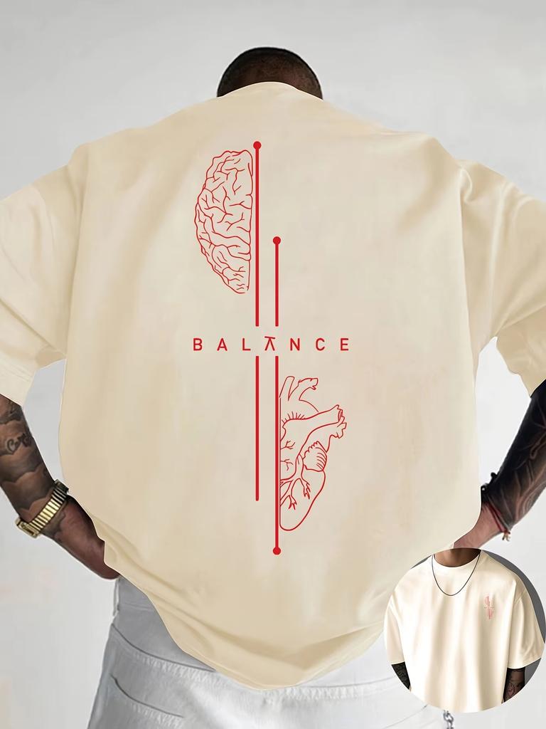 Brain And Heart Line Art Graphic Print Cotton Unisexs Clothing T Shirt Summer Streetwear Has A Sleek Minimalist Modern Aesthetic