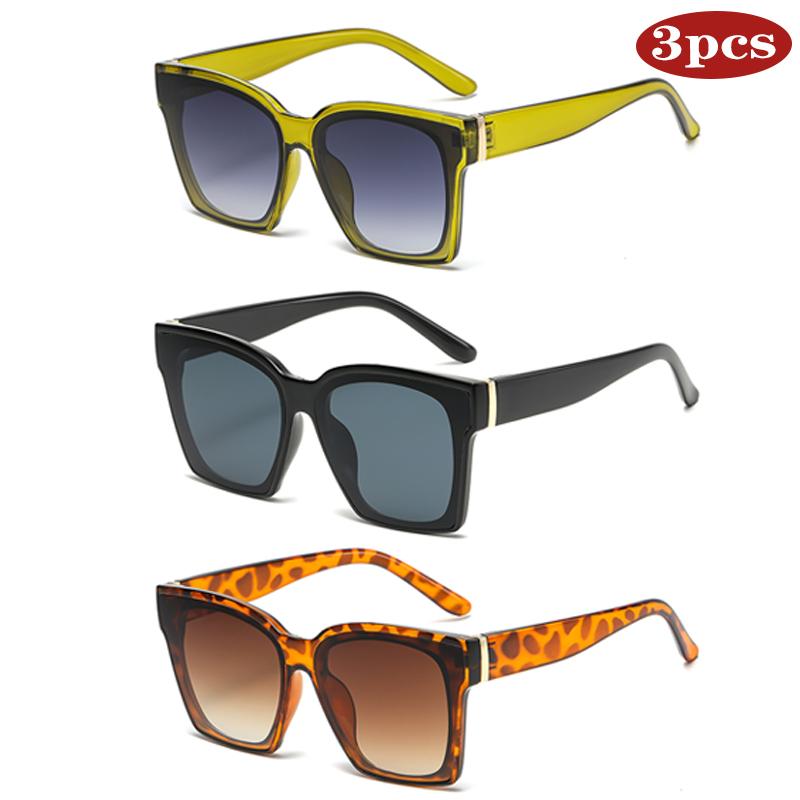 3 шт. Винтажные квадратные солнцезащитные очки Мужские Женские Ретро Бренд Черные Солнцезащитные очки Унисекс Популярные Оттенки Женские Высококачественные Очки