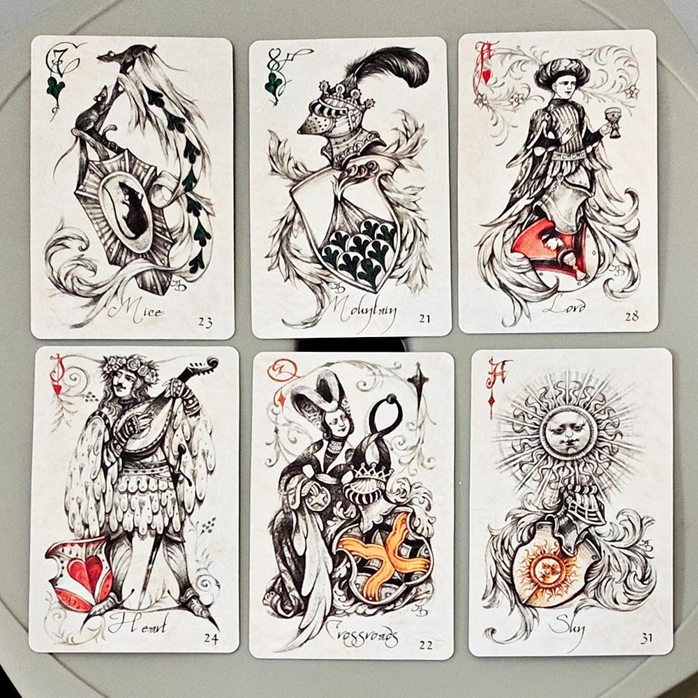 9*6cm Heraldic Playing Cards - 38 Pcs Hand-Drawn Lenormand Oracle Cards for Divination & Collectors - Double-embossed Cardstock