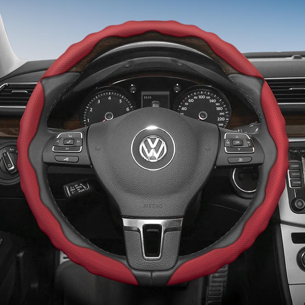 zkfan8 Suitable for Volkswagen Steering Wheel Cover, Wavy Sports Breathable Leather Segmented Anti-Slip Sweat-Absorbing