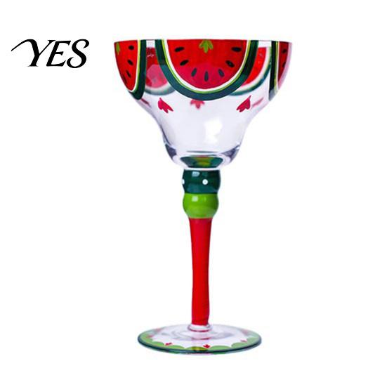 Party Drinkware Mexican Hand Painted Margarita Glass, Champagne Cocktail Glasses, Modern Retro Pattern Glass Bar Goblet for Kitchen Table Decoration