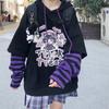 Anime Japanese Girl Fake Two-piece Plus Velvet Sweater Female Student Autumn and Winter New Cute Sweet Striped Loose Hoodie Top