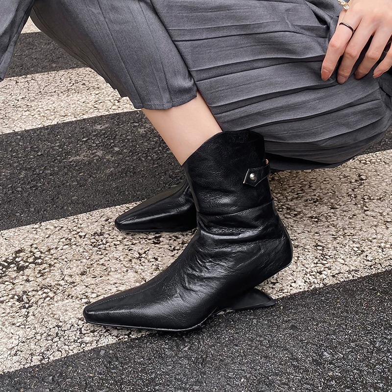 Мода 2024 Осень Новые Женские Ботинки Острый Носок Каблук-рюмочка Натуральная Кожа Женская Обувь Элегантные Ботильоны на Высоком Каблуке Зимние Ботинки