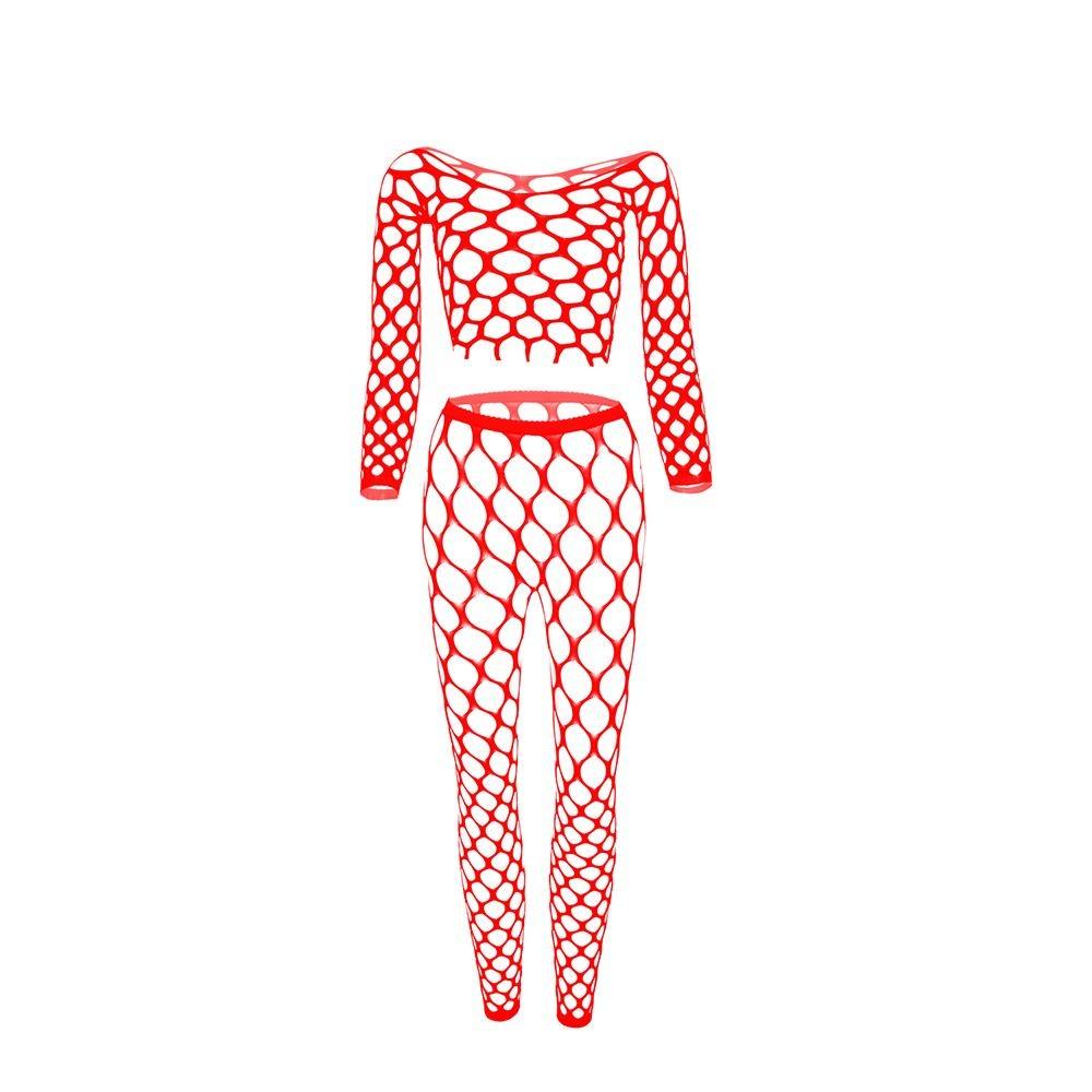 Комплект из двух предметов: топ с длинными рукавами и сетчатые брюки, женское сексуальное открытое сетчатое белье в сетку, прозрачное нижнее белье больших размеров, сексуальное