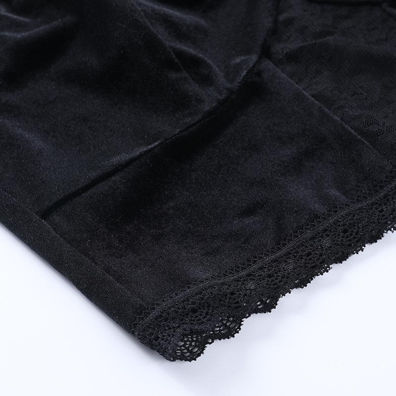 Готическая винтажная бархатная футболка с длинными рукавами и шнуровкой, укороченные топы