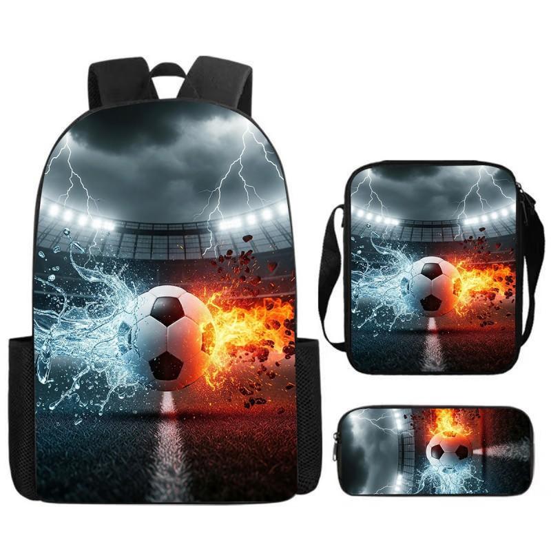 Youth Football Player Print Backpack School Kids Large Capacity Dual-Shoulder Bag Breathable Lightweight Unisex Oxford