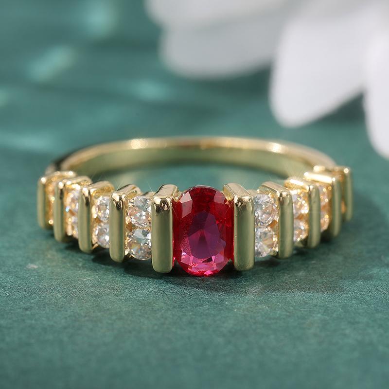 Classic Inlaid White Red CZ Women's Ring Trendy Gold Color Geometry Daily Wear Party Jewelry Anniversary Gift