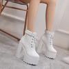 14CM Russian Hot Sales Women Shoes Thick Platform High Heel Female Ankle Boots Round Toe Lace Up Zipper Motorcycle Boots