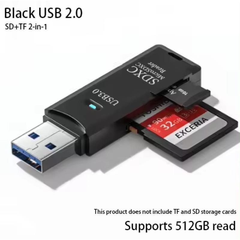 Высокоскоростной USB 3.0 2-в-1 картридер для SD и TF карт, поддерживает до 512 ГБ