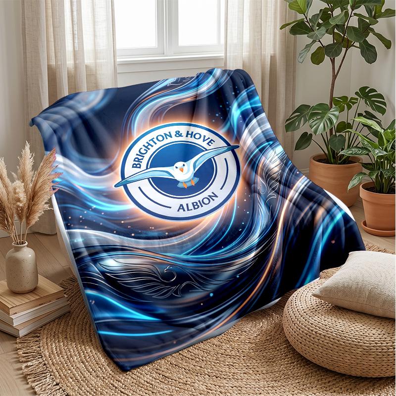Brighton & Hove Albion Football Print Flannel Blanket, Soft Warm Lightweight Throw Blanket for Sofa Bed Camping