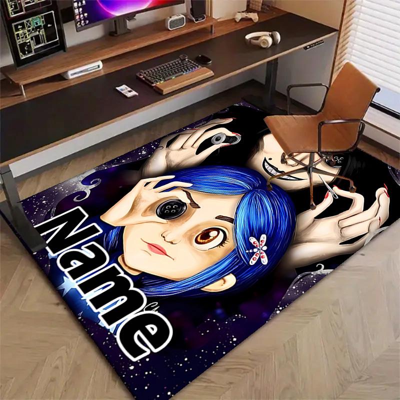 Custom Coraline Mat Personalized Name, Polyester Washable Indoor Entryway Rug, Gift for Christmas, Easter, Thanksgiving Day
