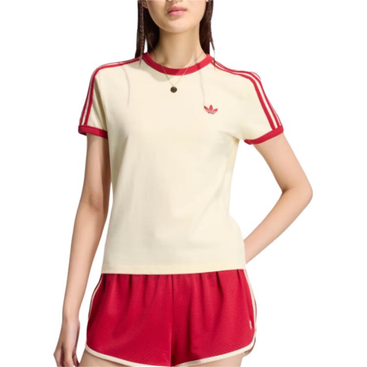 adidas Женская полосатая облегающая футболка с круглым вырезом и коротким рукавом Originals KS4780