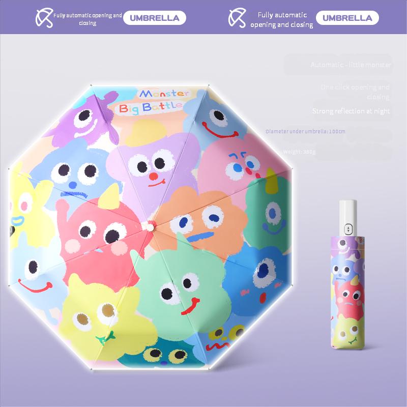 Cartoon Children'S Folding Umbrella Fully Automatic Rebound-Proof Safety Three-Fold Primary School Student Umbrella