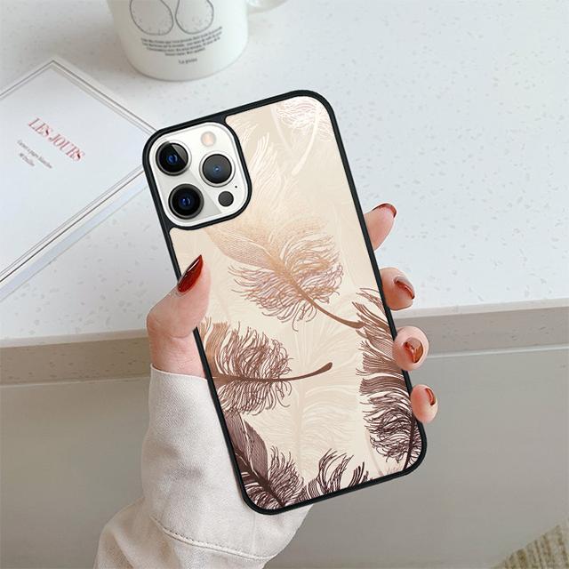 Чехол для телефона 'Перо Золотая Фольга' Для iPhone 17 Air 14 15 16 13 12 Чехол Для Apple 14 15 16 Pro Max Plus Coque
