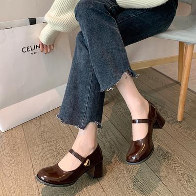 Ins стиль ретро Мэри Джейн женские туфли 2025 новые осень и зима легкий рот французский толстый каблук темперамент высокие каблуки