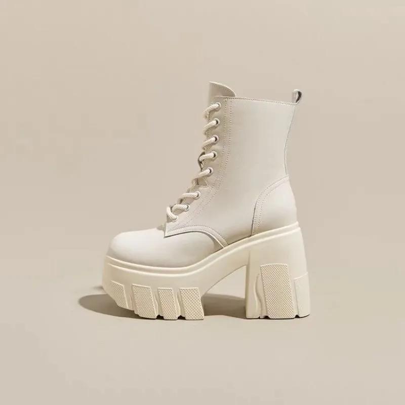 Fashion Women's Shoes 2024 High Quality Ankle Women's Boots Fashion Front Lace-up Modern Boots Women Hot Sale Round Toe Platform Heels