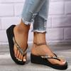 Fashion Rhinestone Sequins Decro Flip Flops for Women Fashion Wedge Platform Sandals Woman Out Wear Lightweight Non-Slip Slippers Mujer