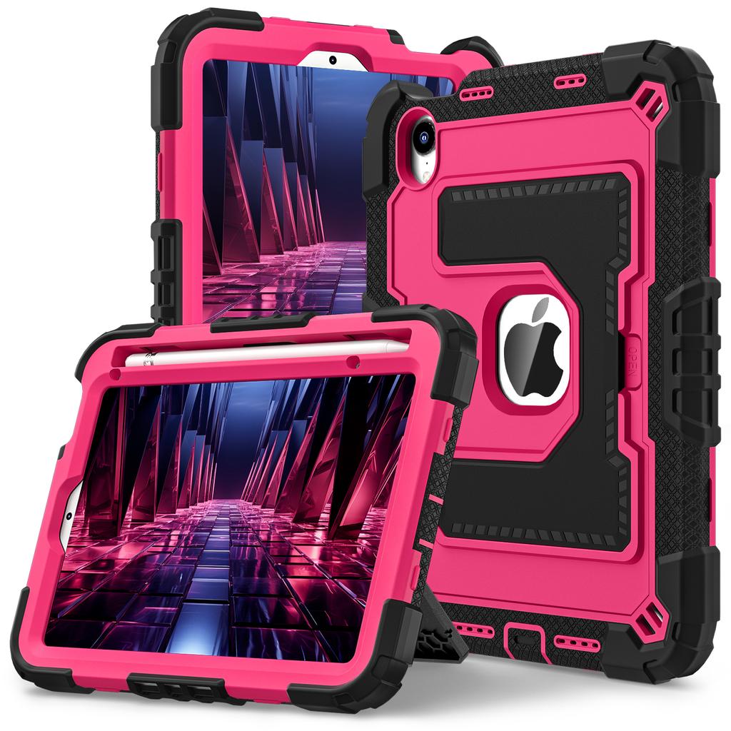 Для iPad мини (2024)/(2021) Противоударный чехол для планшета из ПК+силикона с подставкой и слотом для стилуса