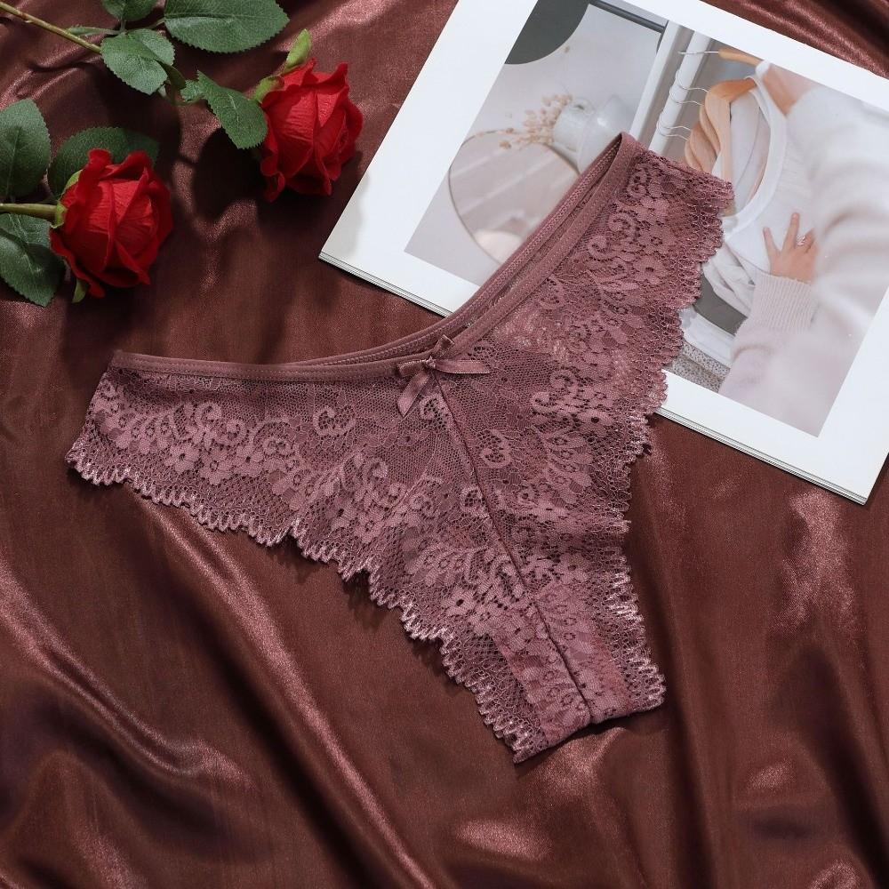 Traceless Lace Thong Panties Low Waist Floral Underpants Women Lace Flower Briefs Intimate Apparel
