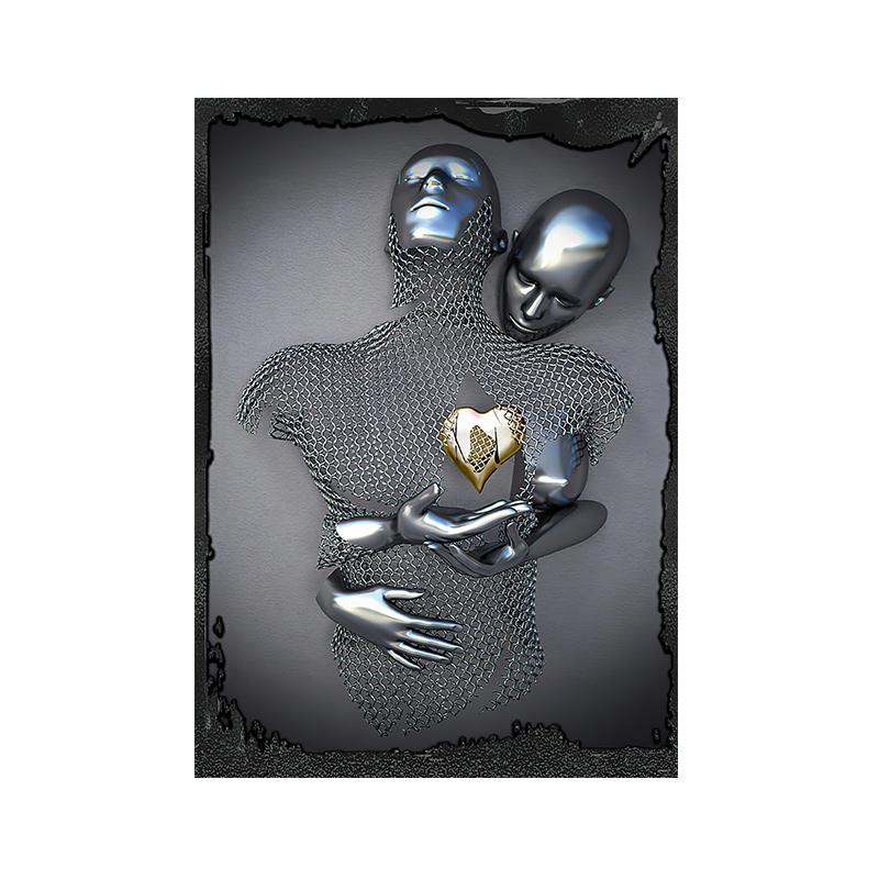 3D Любовь Сердце Серая Металлическая Фигура Статуя Холст Картина Плакаты и принты Современные Настенные Художественные Фотографии для Гостиной Домашний Декор