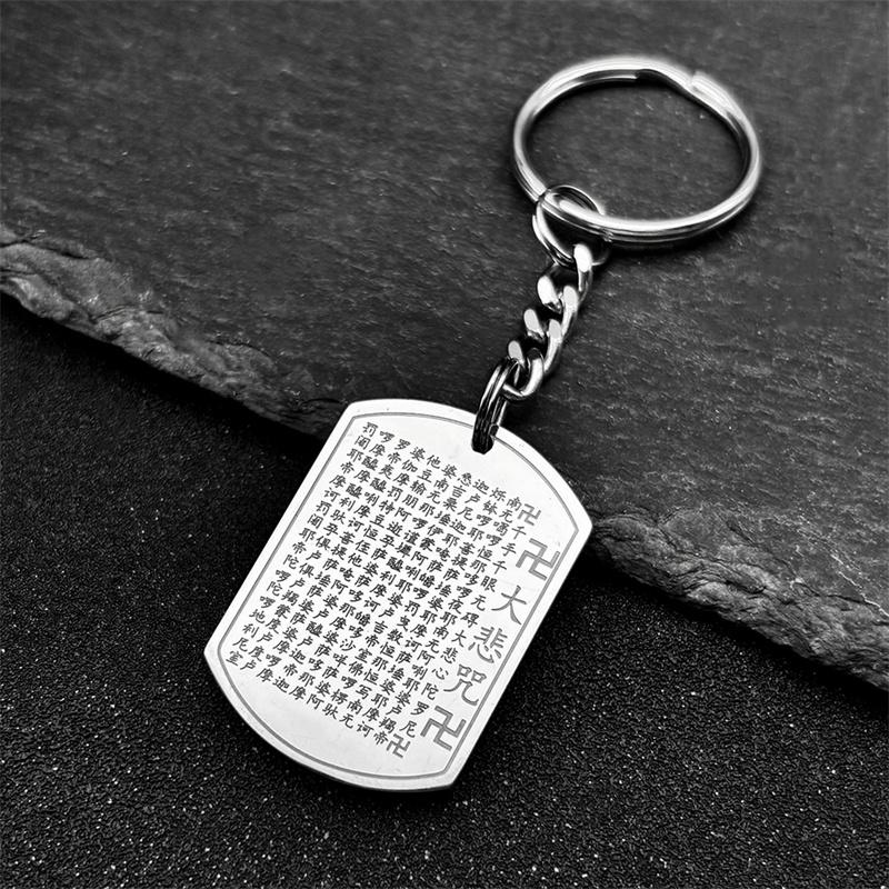 Buddha Great Mercy Mantra Key Chains for Women Men Stainless Steel Gold Color Key Ring Sanskrit Seal Buddhist Amulet Jewelry