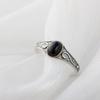 Authentic 925 Sterling Silver Lady Retro Style Charm Ring Inlaid Natural Black Agate Resizable Opening  Rings Jewelry Gift