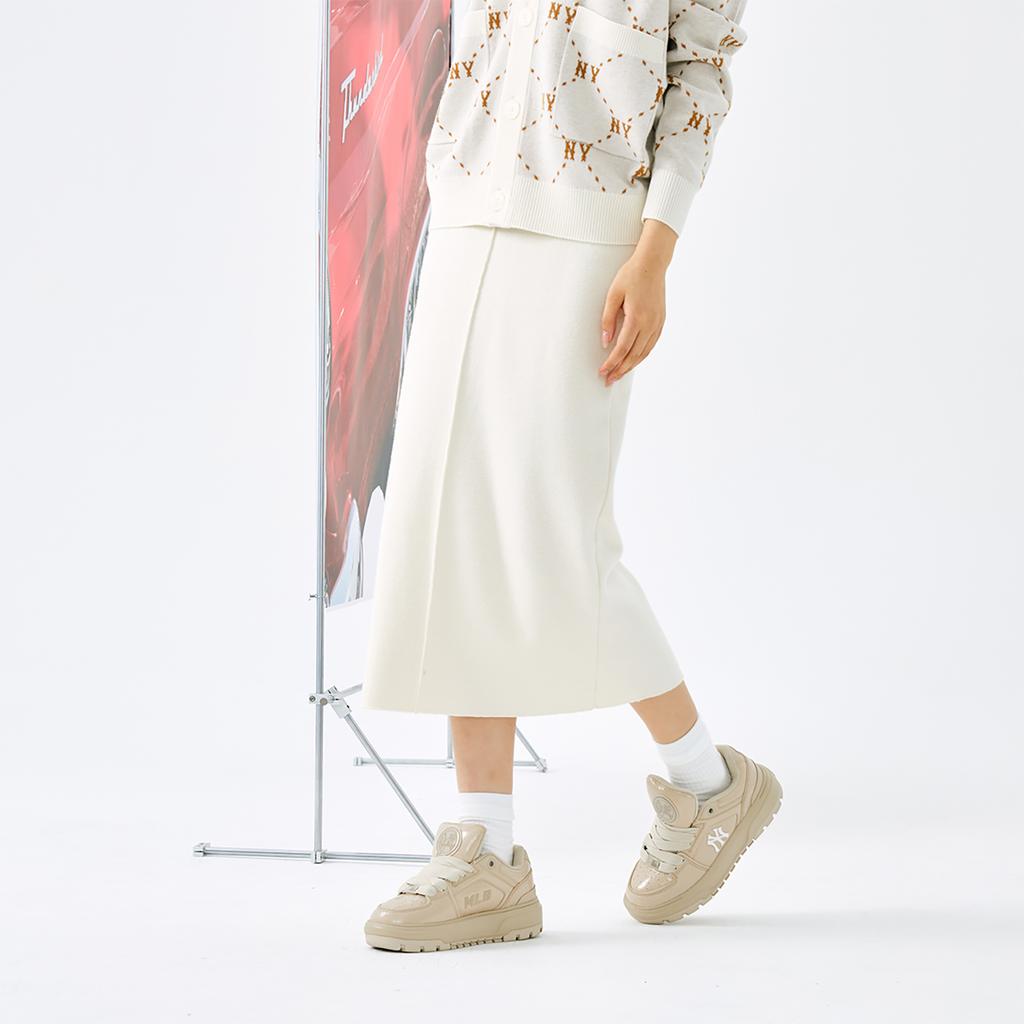 New MLB Chunky Liner Anti Slip Wear Resistant Low Top Skateboard Shoes Unisex Beige Yellow 3ASXCWL4N-50BGS