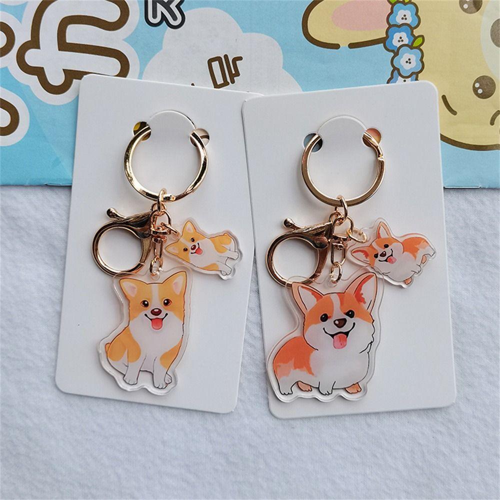 Transparent Corgi Key Chain Double-Sided Dog Pendants Backpack Decor Dog Key Ring Handbag Pendant