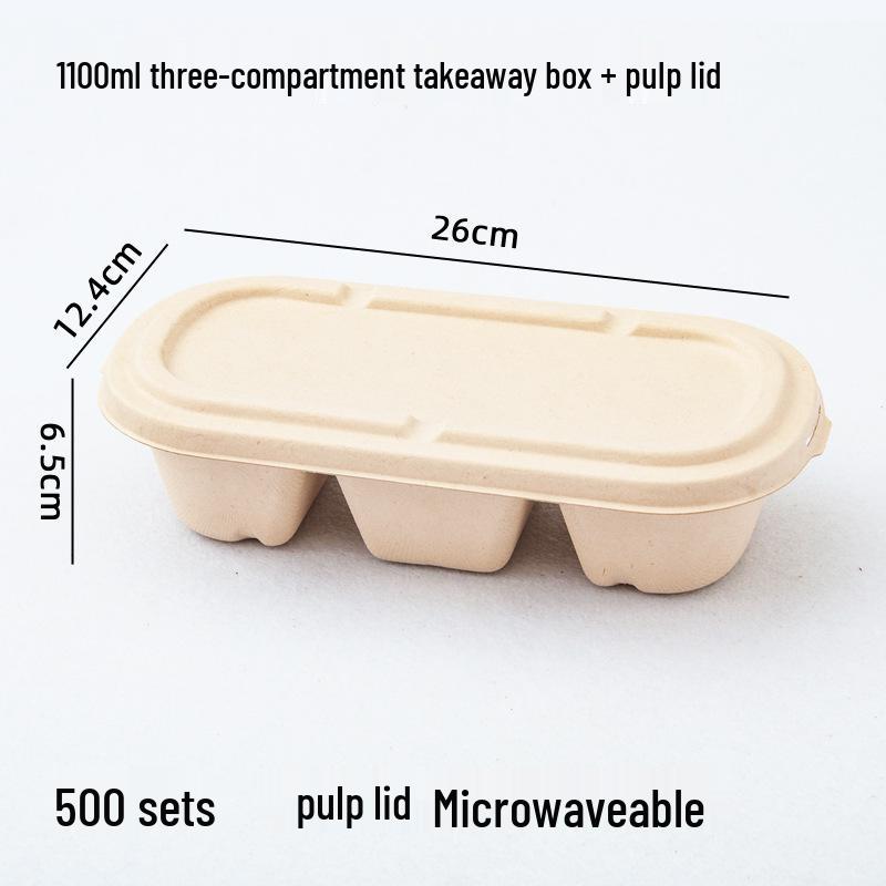 Eco-friendly Three-Compartment Disposable Bento Box – Microwaveable Paper Lunch Container for Salads and Light Meals