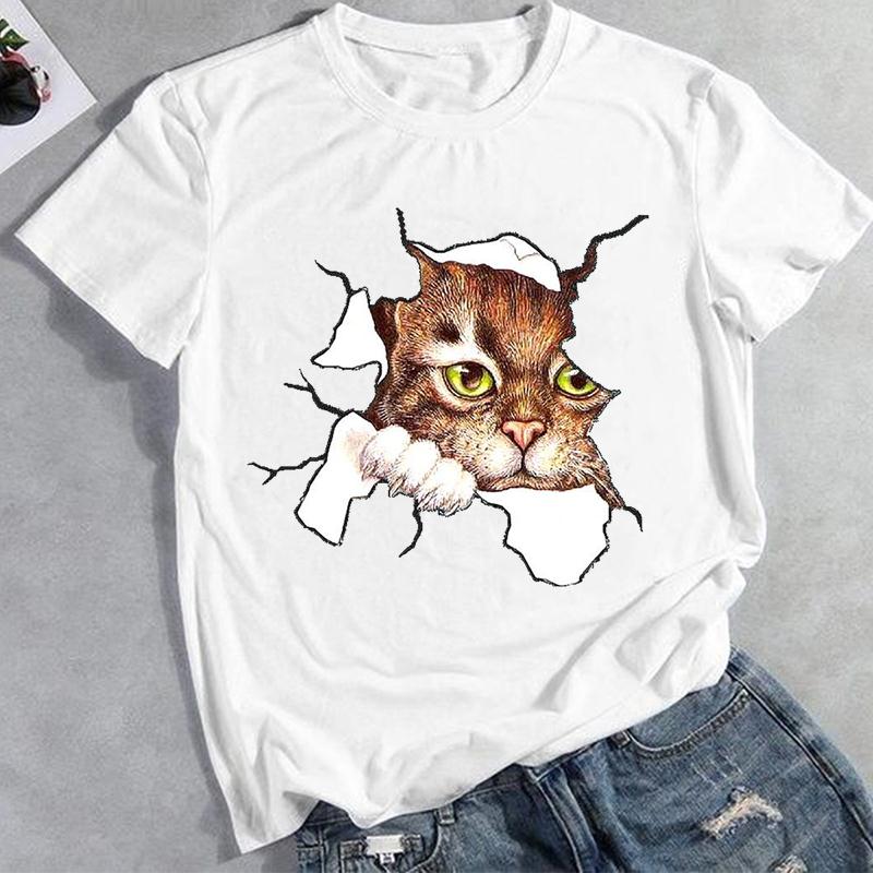 Летняя мода 3D Cat Прекрасный тренд Графическая футболка Одежда Повседневный женский топ Футболка с коротким рукавом Женская футболка с принтом