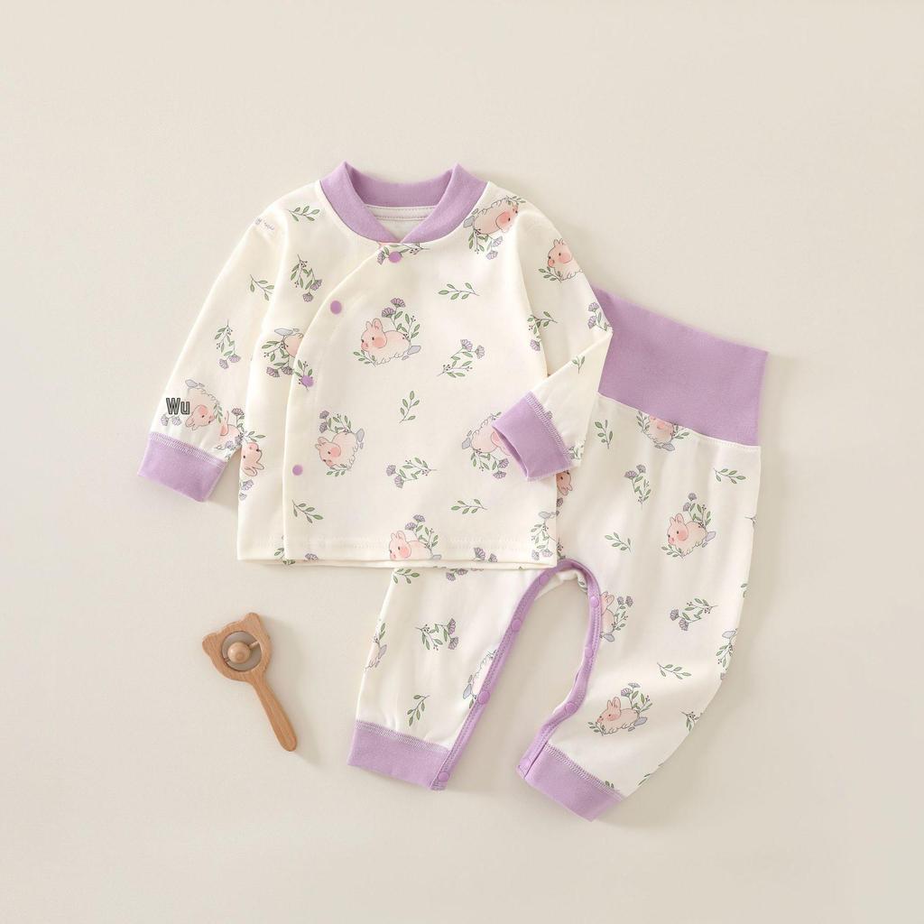 Комплект для новорожденных из чистого хлопка, осенне-весенний, с высокой талией и защитой животика