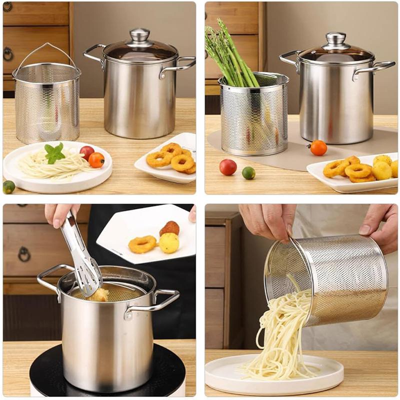 3L Deep Fryer Pot Small Stainless Steel Deep Frying Pot Fish Pot Japanese Tempura Fry Pot for Kitchen French Fries Chicken