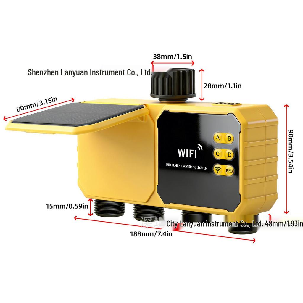 Умный WiFi-клапан для полива с питанием от солнечной энергии Graffiti для автоматического четырехстороннего полива и удаленного таймера полива цветов