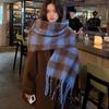 Cashmere Plaid Grid Scarf for Women Autumn Winter Thickened Warm Wrap Windproof Pashmina Scarves