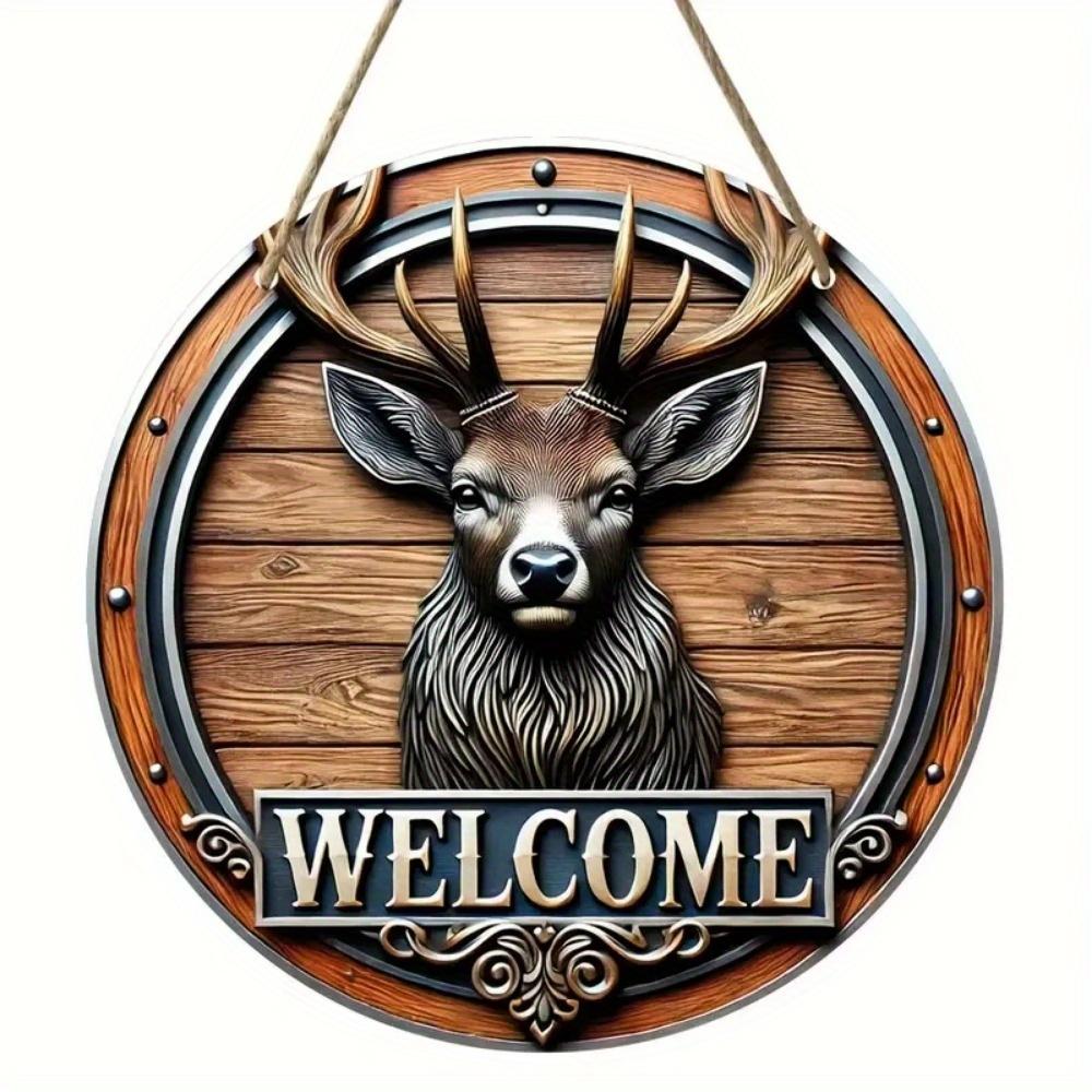 1 шт. 2d плоский деревенский стиль приветственный круглый деревянный знак - 20 см, животная тематика, подходит для домашнего зала, сада, бара, кафе, двери, украшения забора, подарка