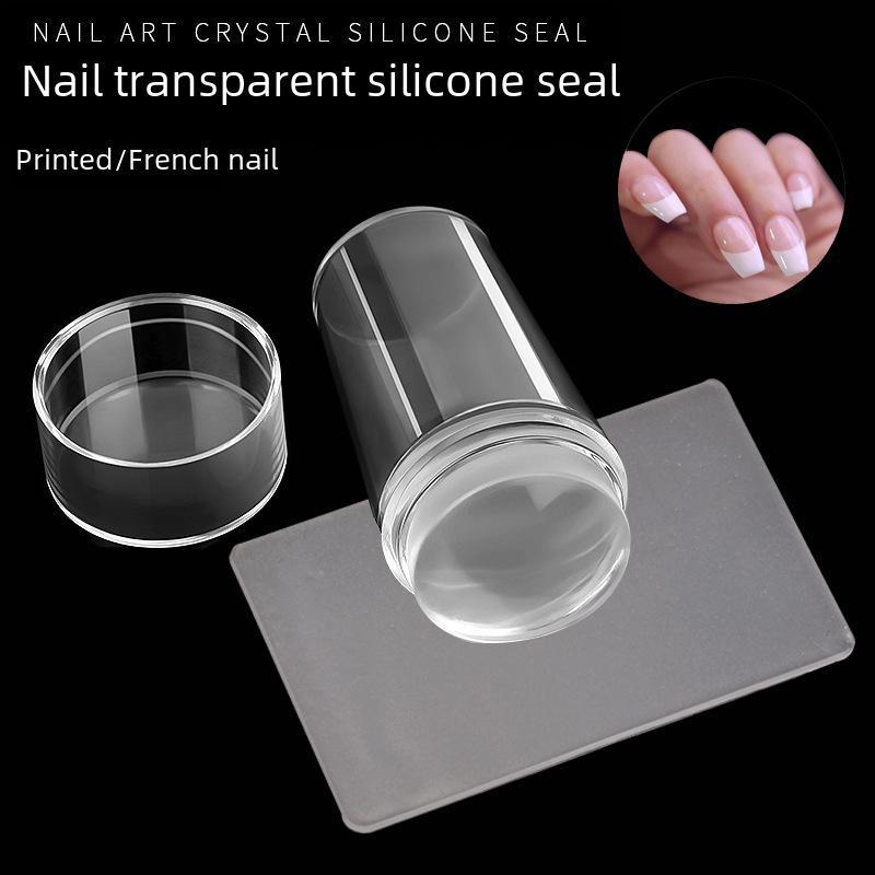 Nail Art Transparent Transfer Stamp 2.8cm with Cover & Scraper - French Nail Printing Tool