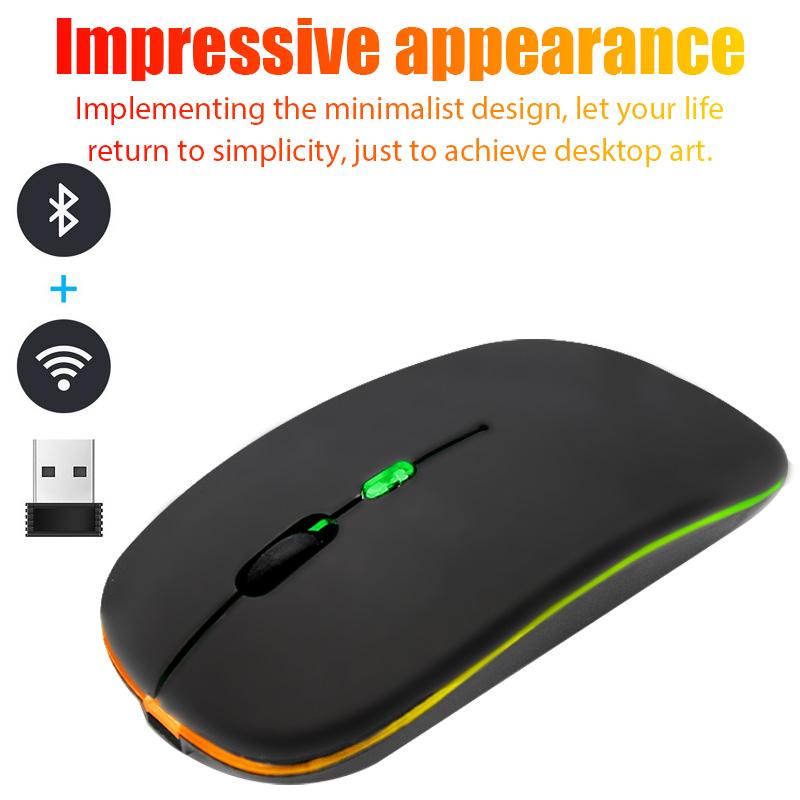 Wireless Rechargeable Bluetooth Mouse with 2.4GHz USB RGB Mouse for Computer Laptop Tablet PC Macbook Gaming Mouse Gamer