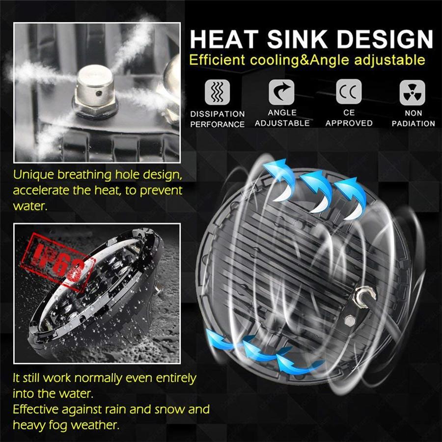 Pair 7'' 150W 10920Lm Round BlackLed Headlight High Low Beam With White Drl For Harley Jeep Wrangler Jk Tj Lj Cj Hummber H1 H2