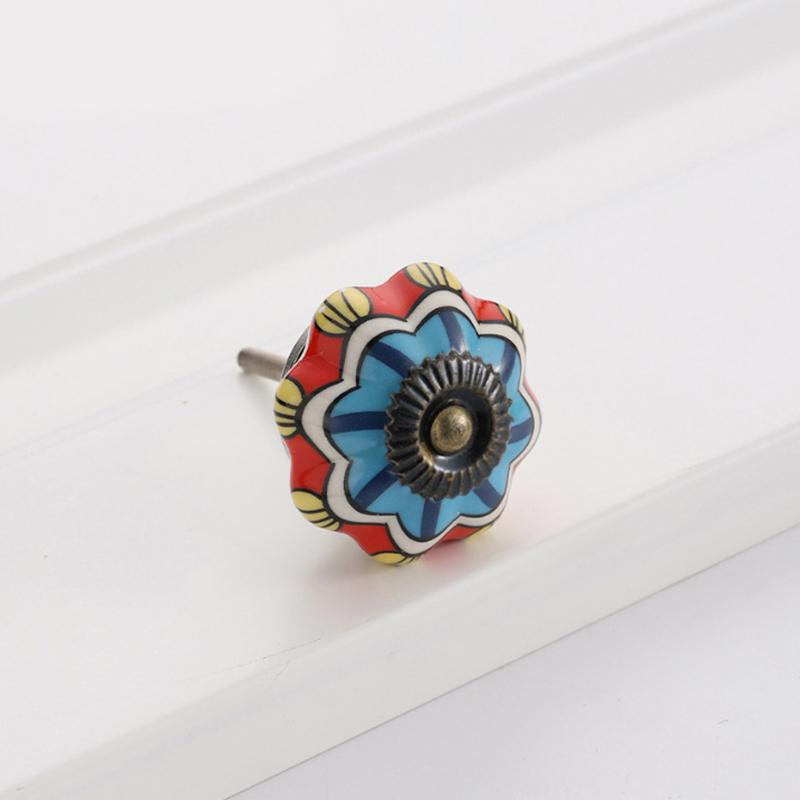 1 шт. Железный материал Винтажная ручка для шкафа Европейский стиль Расписной узор Изысканная форма тыквы Украшение для дома Многоцветный