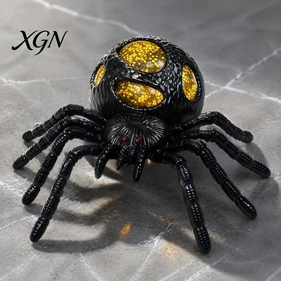 Halloween Party Decoration 1/4Pcs Glitter Spider Squeeze Toy, Stress Relief Realistic Scary Gadget Fake Prank Toy Portable Reliever