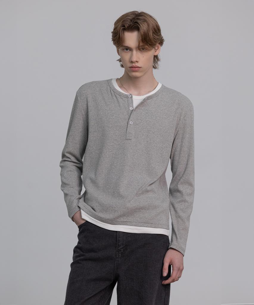 DECOROSO Многослойная футболка-henley с длинным рукавом [Серый]