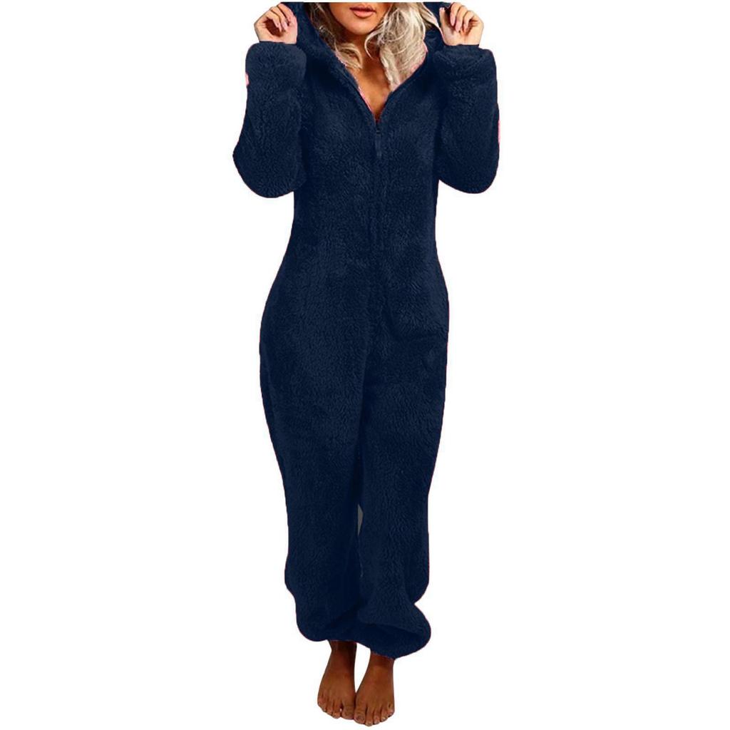 2020 European and American Autumn/Winter Fleece-Lined Hooded Jumpsuit Pajamas for Family
