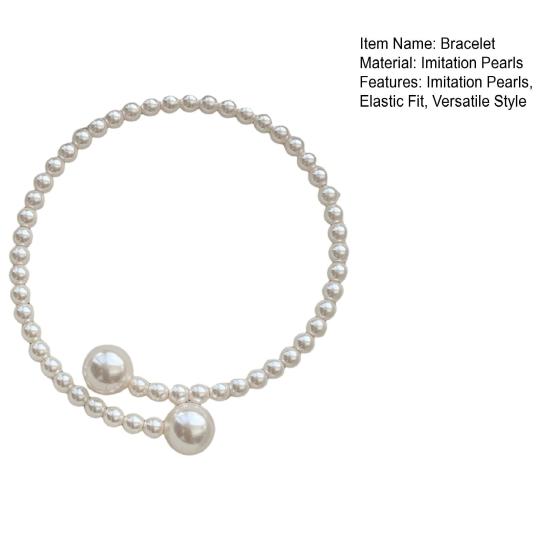 Women Bracelet Faux Pearl Elastic Warm Luster Minimalist Fit Bracelet Design Easy on Off No Clasp