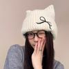 Solid Color Cat Ear Beanie Thickened Knitted Skullies Cute Knitted Woolen Hat  Ladies